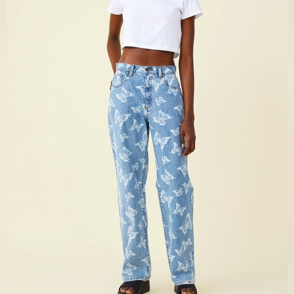Cotton On Pants - COTTON:ON Blue Butterfly Loose Straight Jean